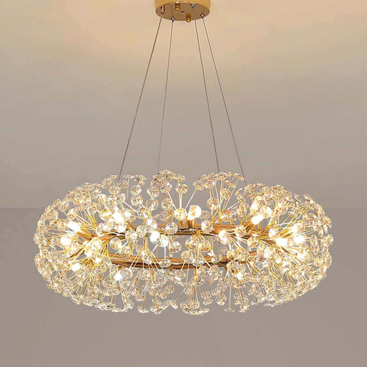 Luxurious Modern Gold Crystal Starburst Pendant Chandelier Image - 10
