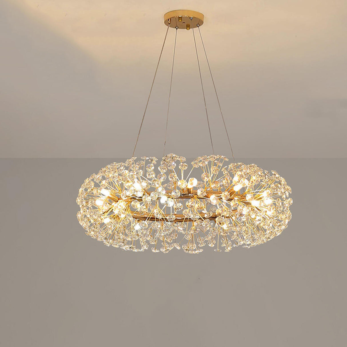 Luxurious Modern Gold Crystal Starburst Pendant Chandelier Image - 7