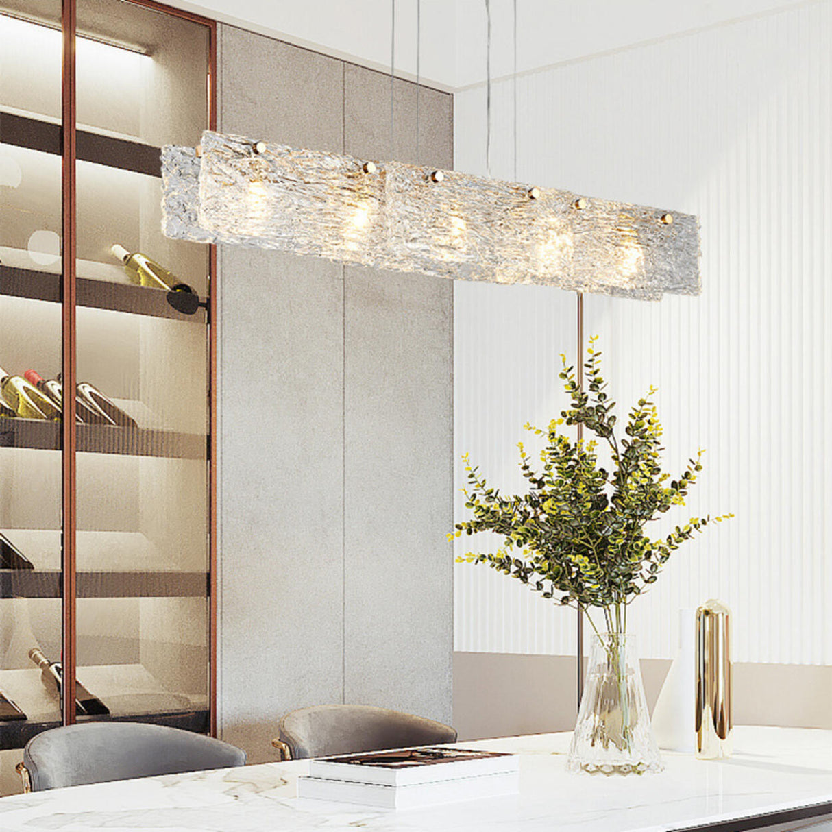 Luxurious Rectangular Glass Island Pendant Light Image - 13