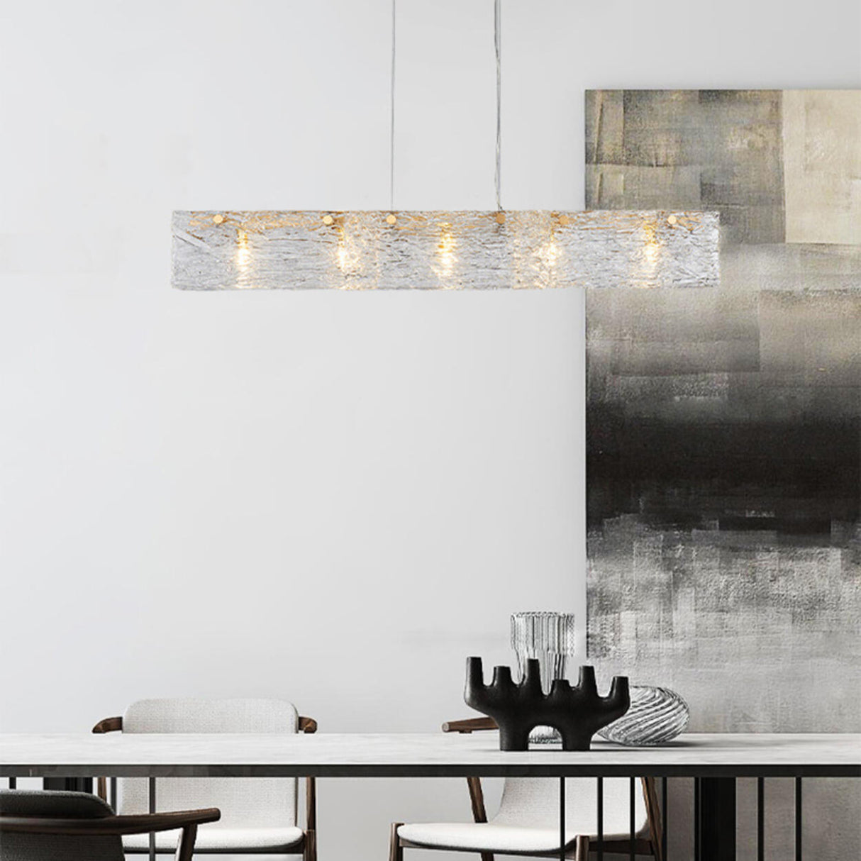 Luxurious Rectangular Glass Island Pendant Light Image - 14