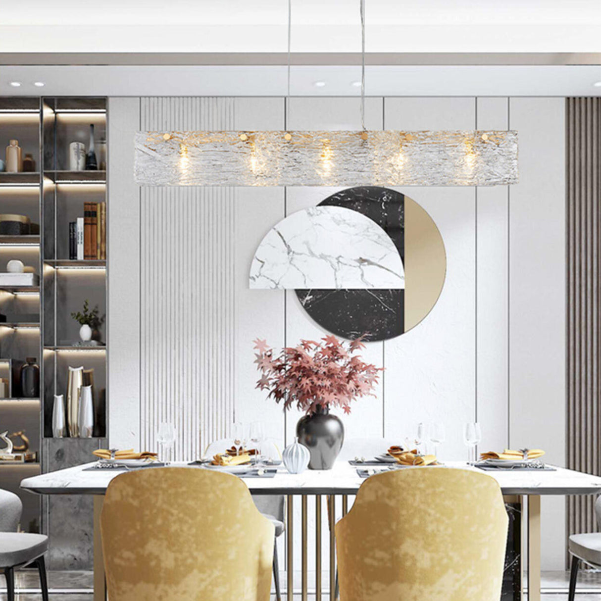 Luxurious Rectangular Glass Island Pendant Light Image - 15