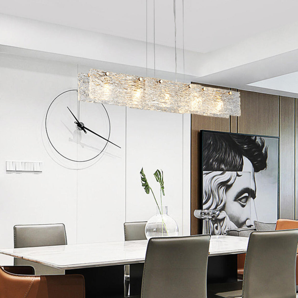 Luxurious Rectangular Glass Island Pendant Light Image - 3