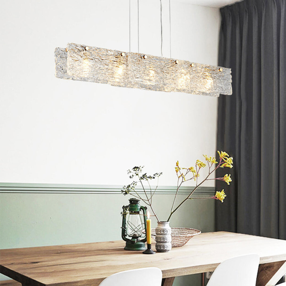 Luxurious Rectangular Glass Island Pendant Light Image - 4