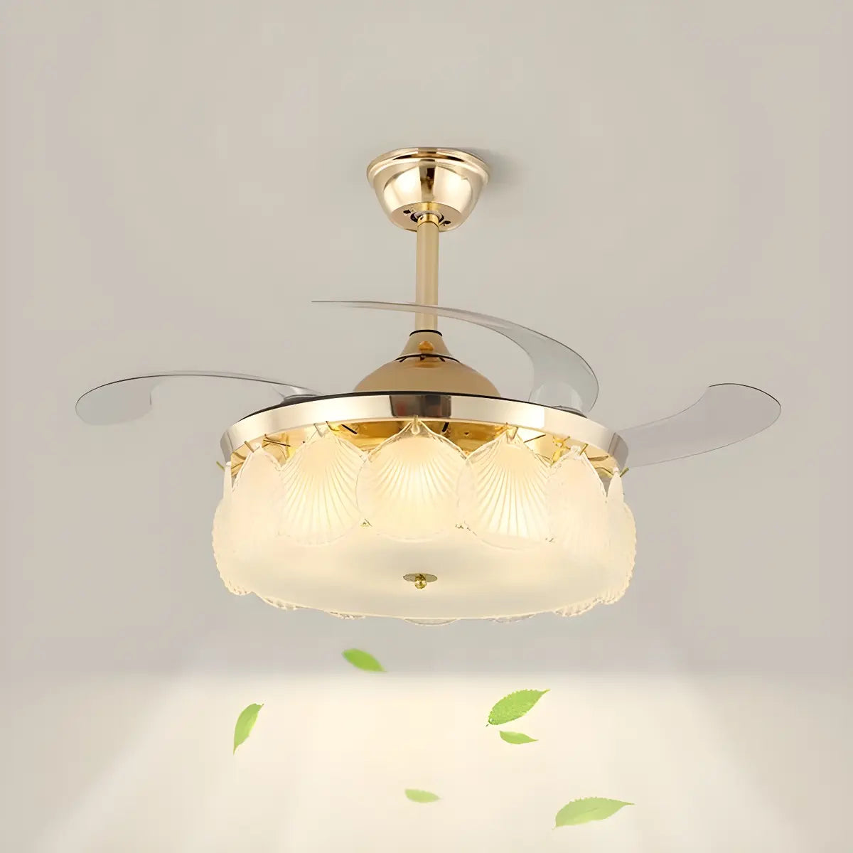 Elegant Shell Decor Round Ceiling Fan with LED Light Image - 1
