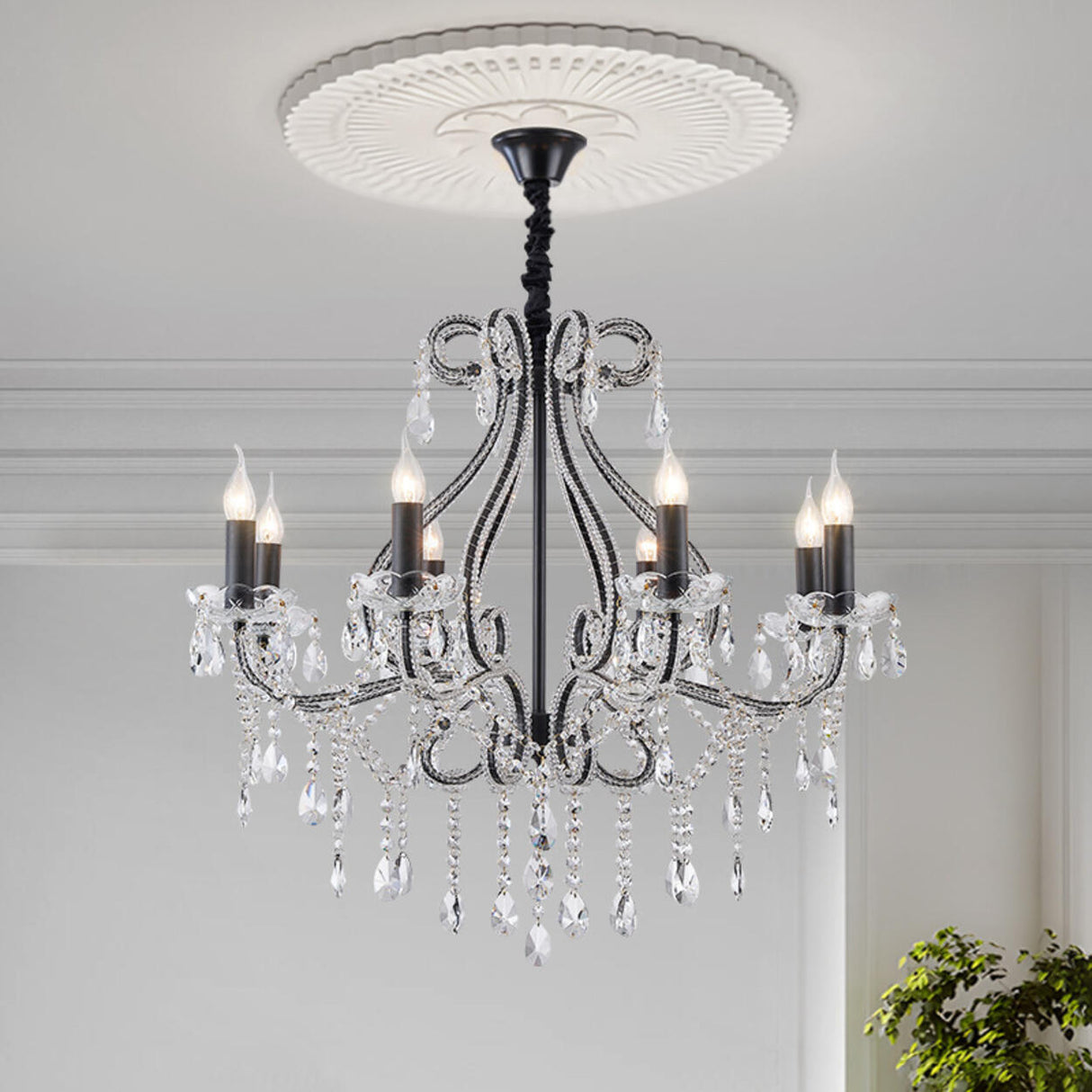 Luxury 8 Candle Crystal Chandelier Adjustable Height Image - 1