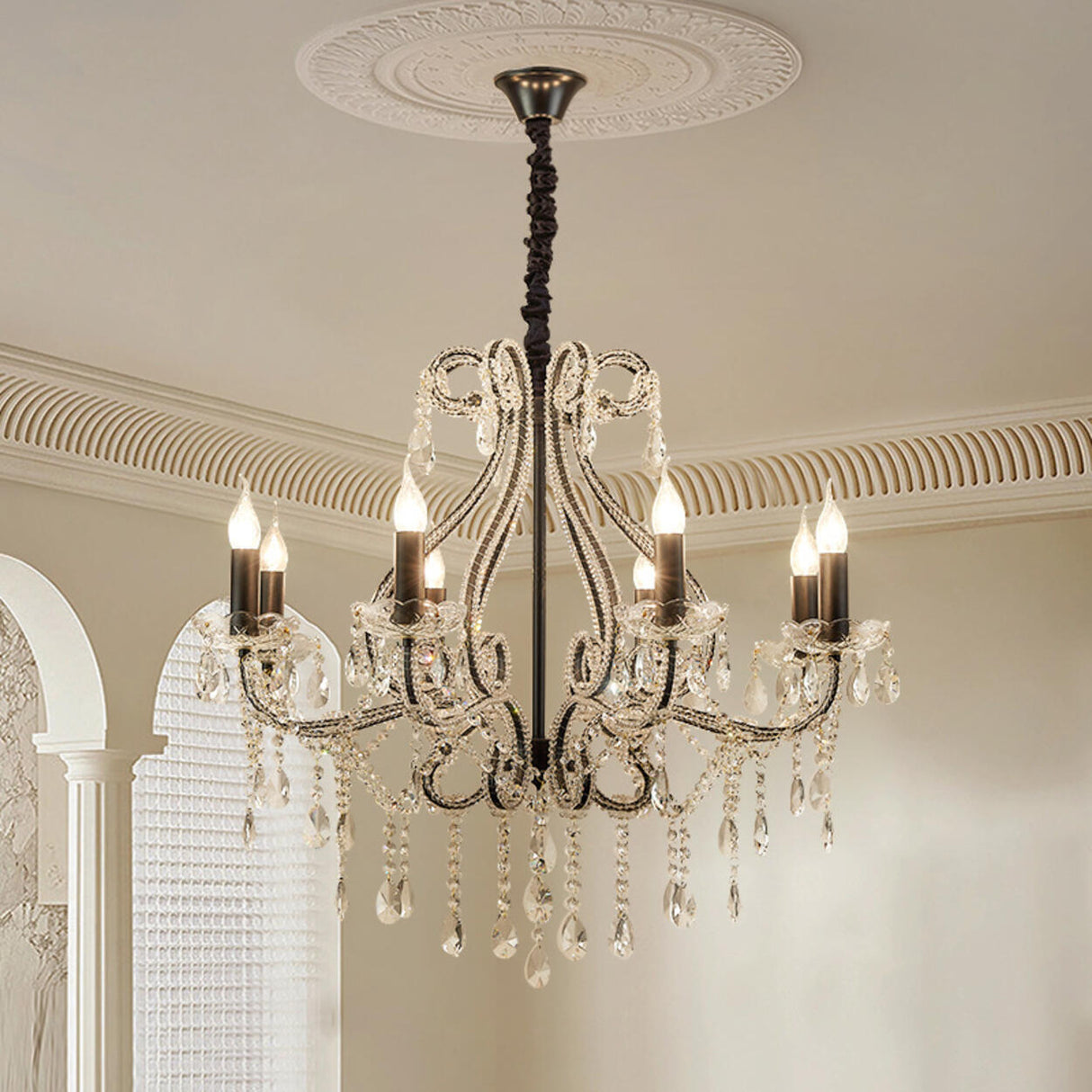 Luxury 8 Candle Crystal Chandelier Adjustable Height Image - 2