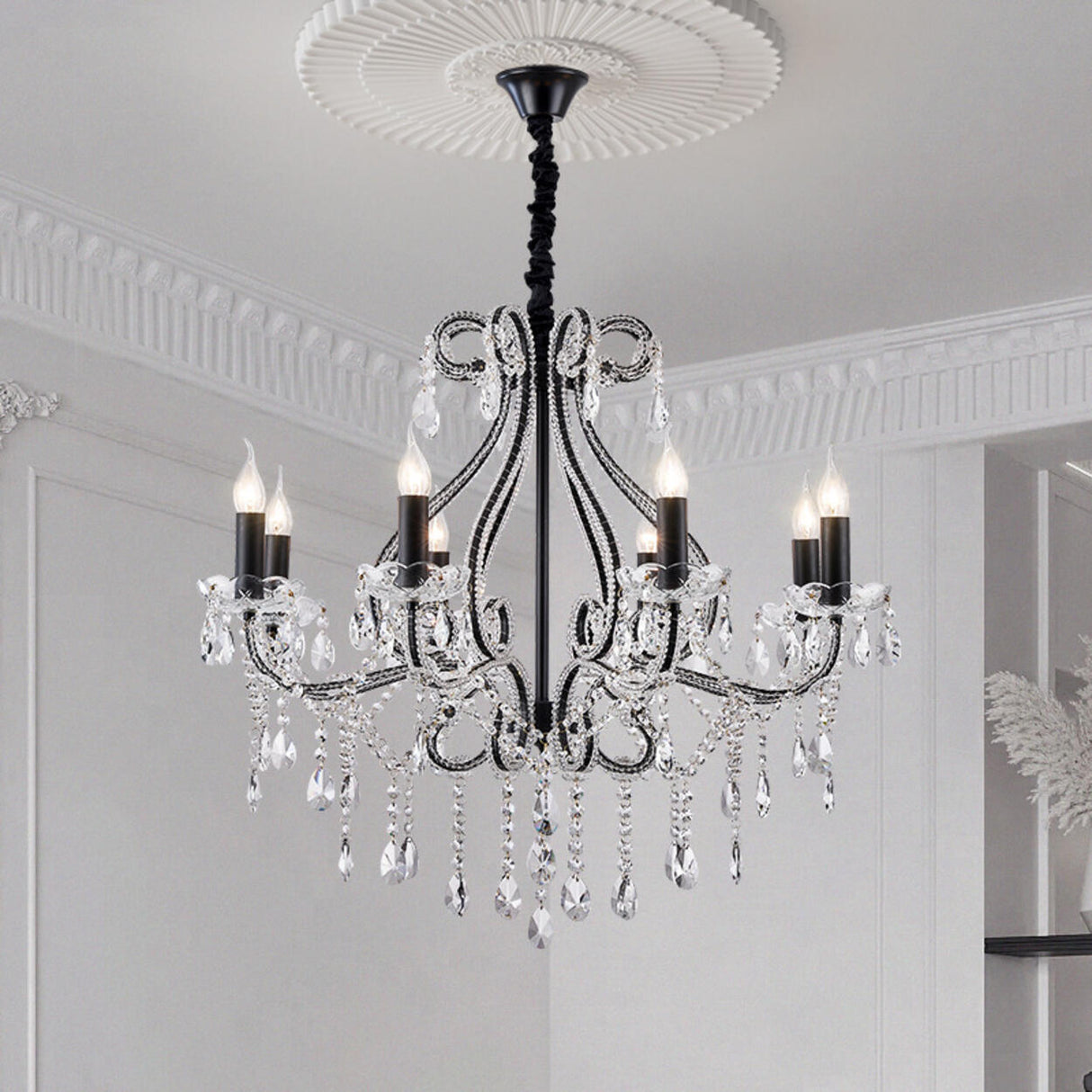 Luxury 8 Candle Crystal Chandelier Adjustable Height Image - 3