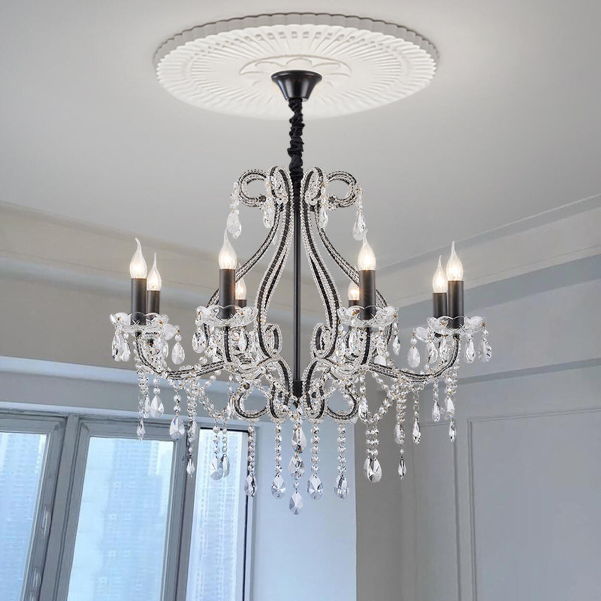 Luxury 8 Candle Crystal Chandelier Adjustable Height Image - 4