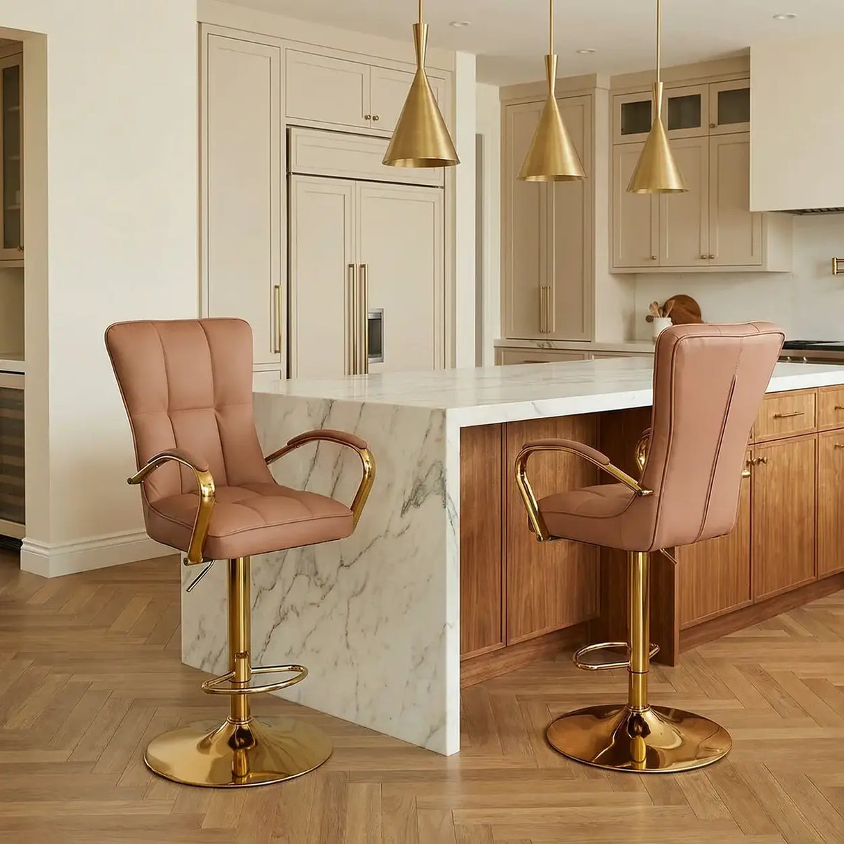 Luxury Adjustable Swivel Faux Leather Bar Stool With Arms Image - 1