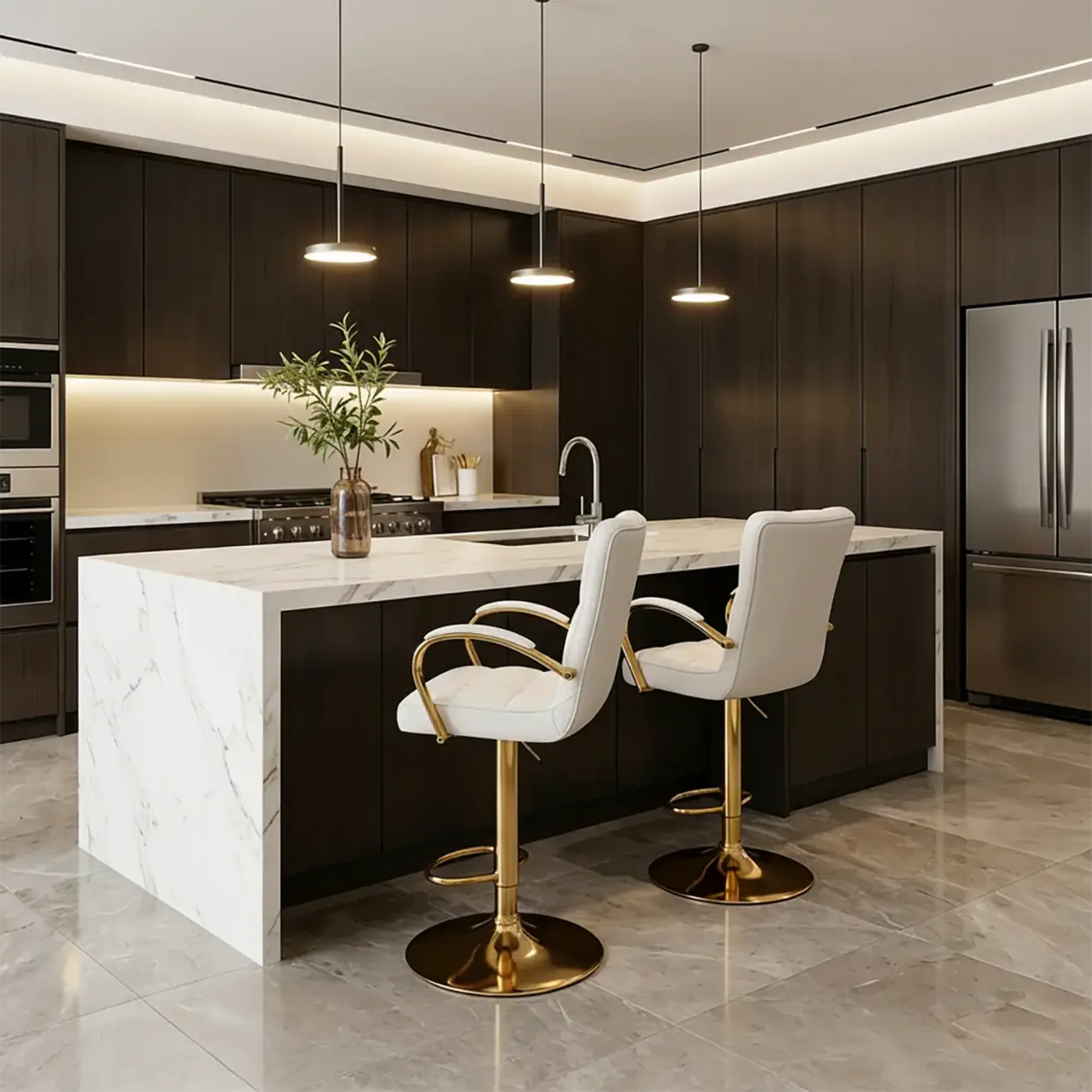Luxury Adjustable Swivel Faux Leather Bar Stool With Arms Image - 2