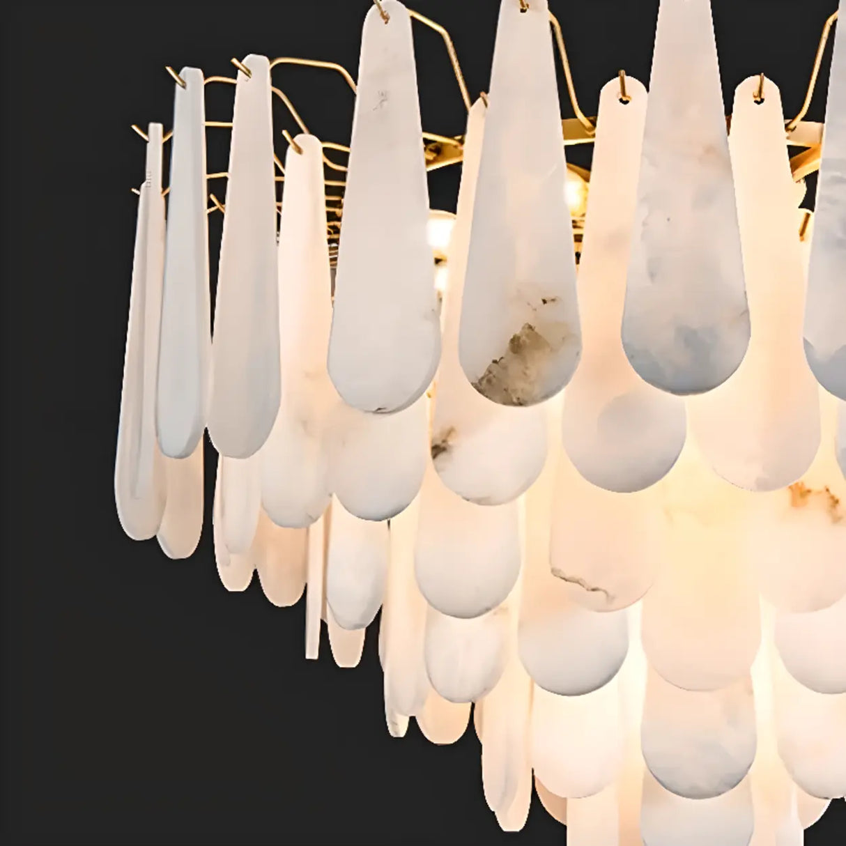 Luxury Alabaster Tiered Teardrop Living Room Chandelier Image - 11