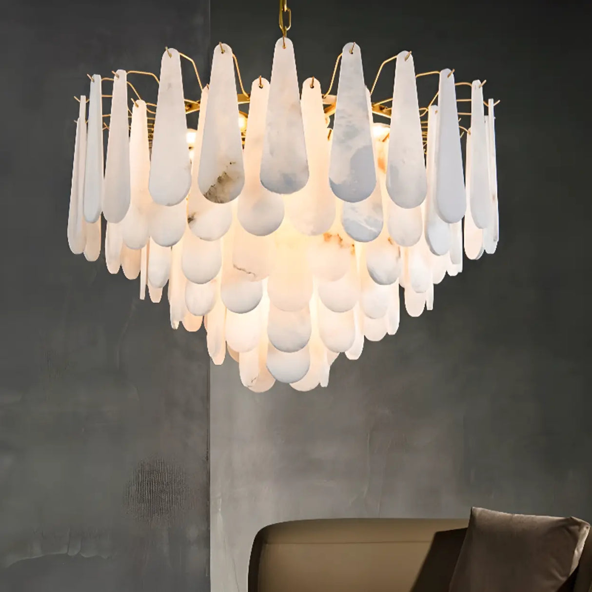 Luxury Alabaster Tiered Teardrop Living Room Chandelier Image - 6