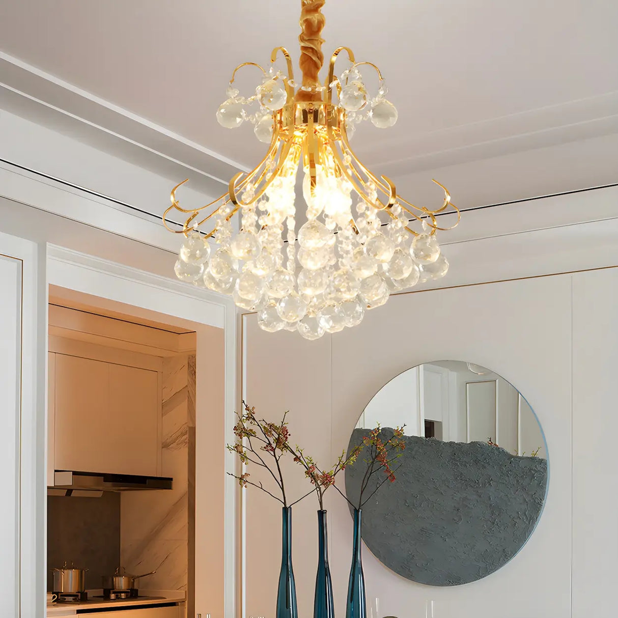 Luxury Bedroom Gold Crystal Ball Pendant Chandelier Image - 2