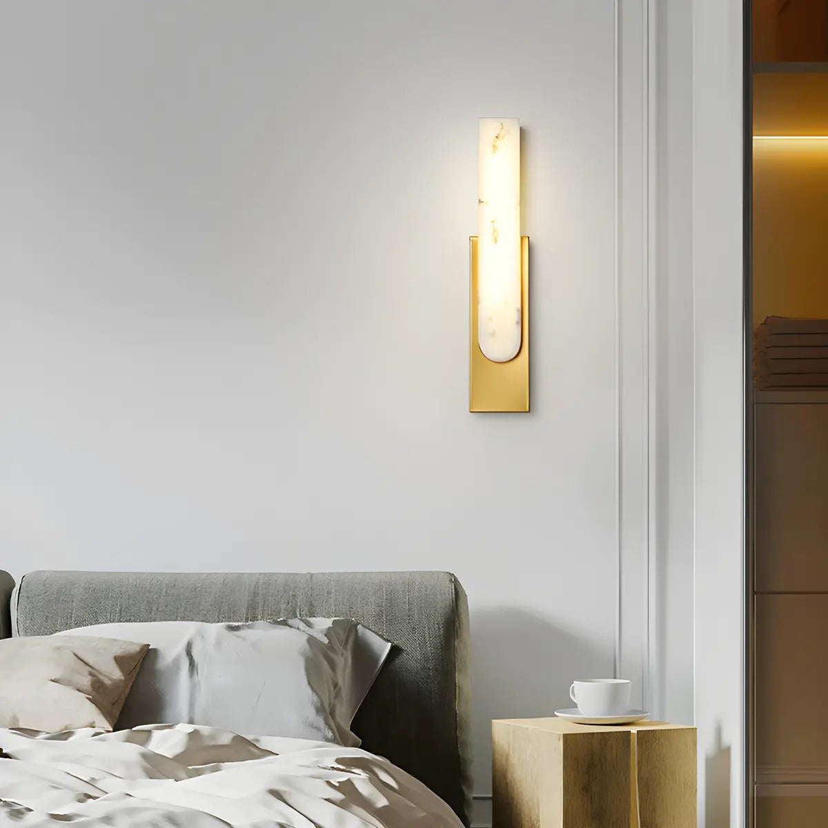 Luxury Black Rectangle Alabaster Dimmable Bedroom Wall Sconce Image - 14