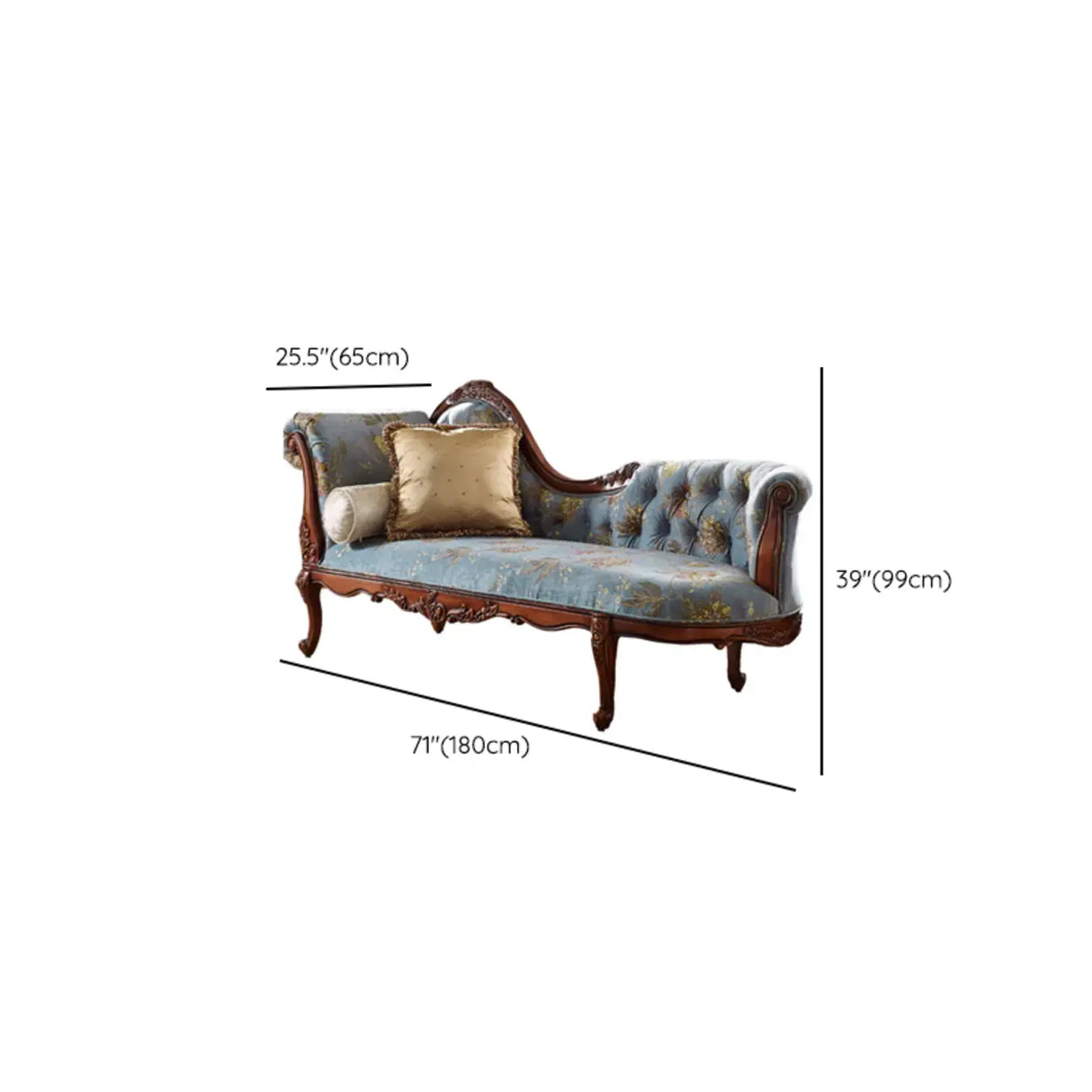 Luxury Blue Floral Classic Wood Reclining Chaise Lounge