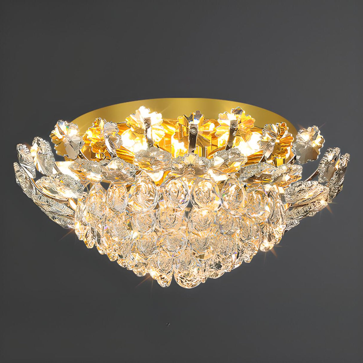 Luxury Bowl-Shaped Crystal Flush Mount Lamp Living Room Image - 6
