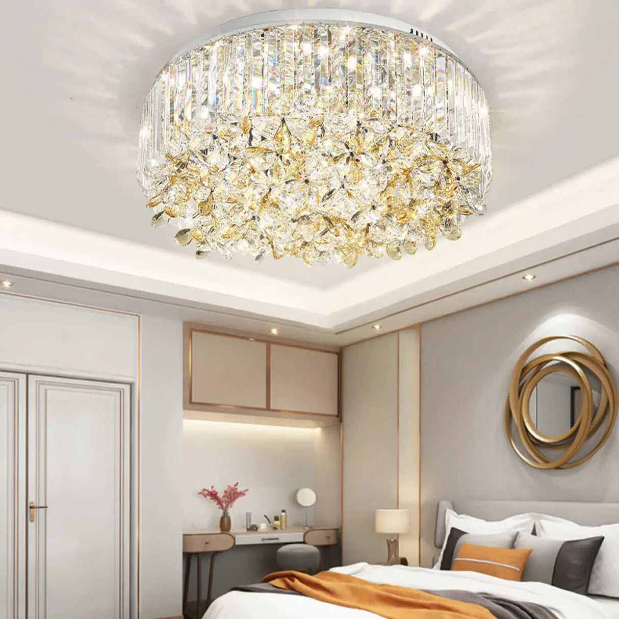 Luxury Branch Crystal Round Flush Mount Light Image - 2