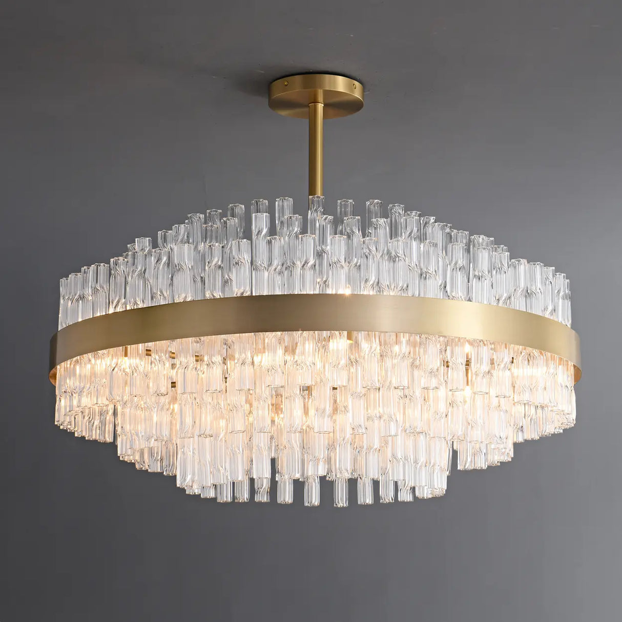 Luxury Brass Tierd Circular Round Clear Crystal Chandelier Image - 1
