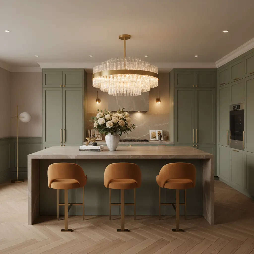Luxury Brass Tierd Circular Round Clear Crystal Chandelier Image - 11