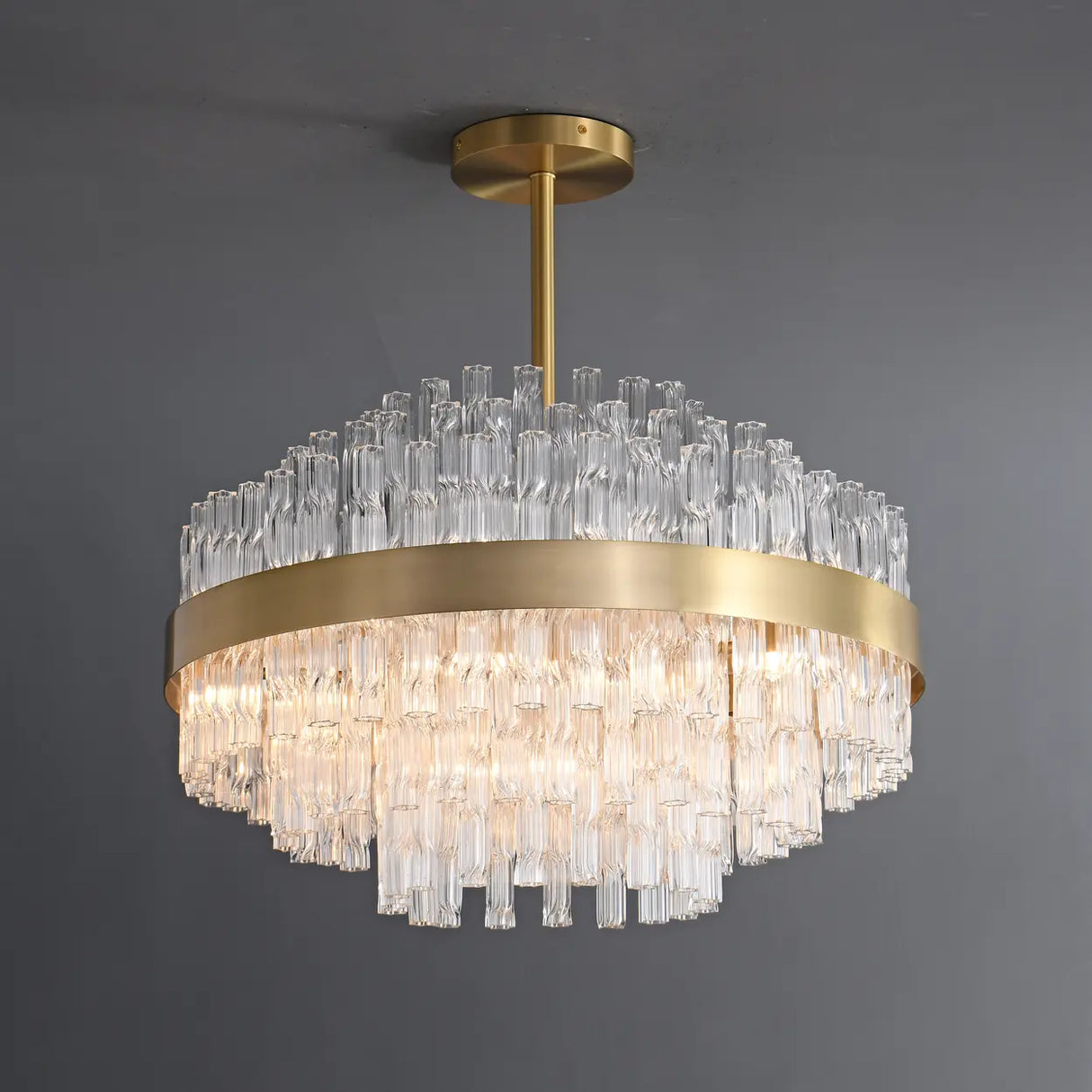Luxury Brass Tierd Circular Round Clear Crystal Chandelier Image - 2
