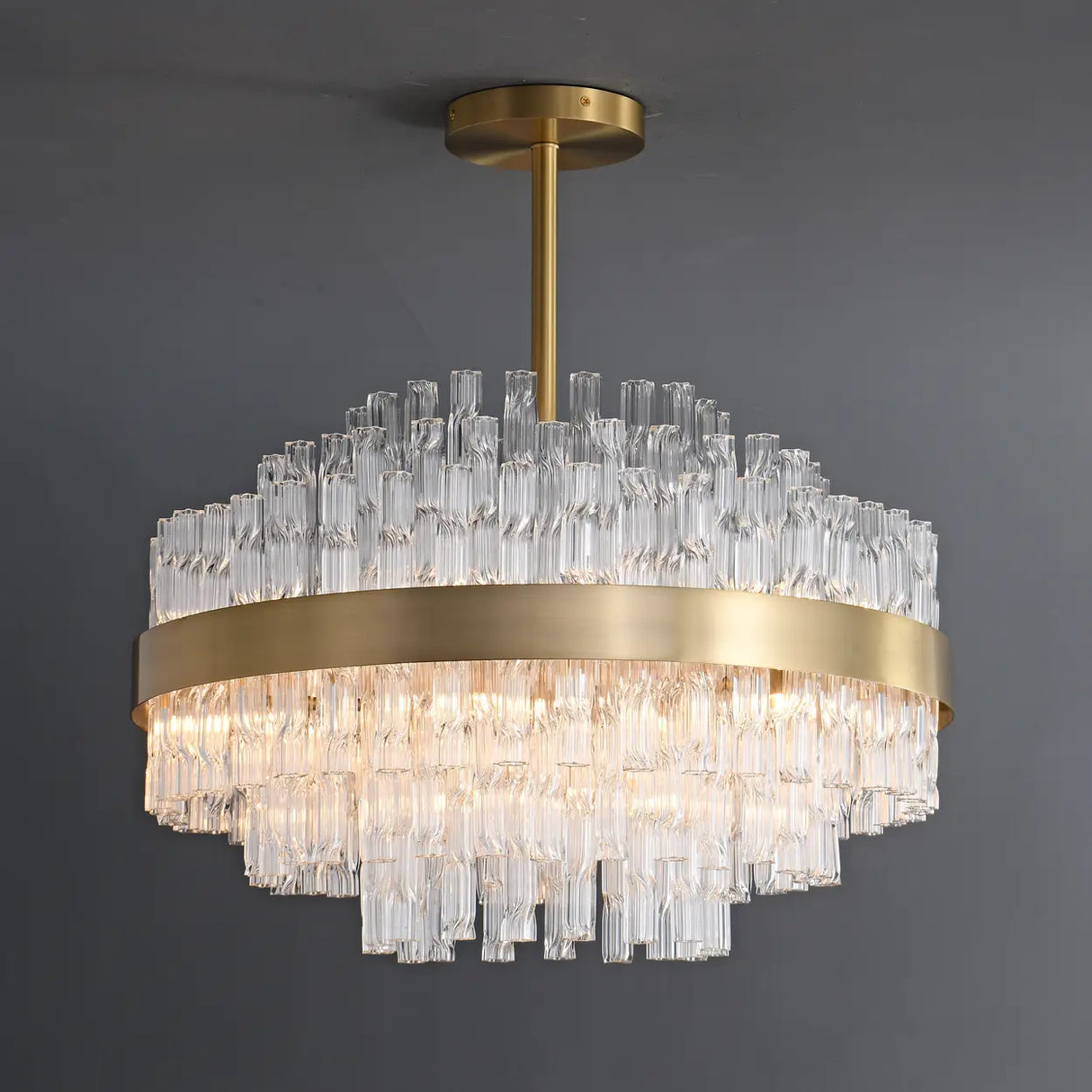 Luxury Brass Tierd Circular Round Clear Crystal Chandelier Image - 3