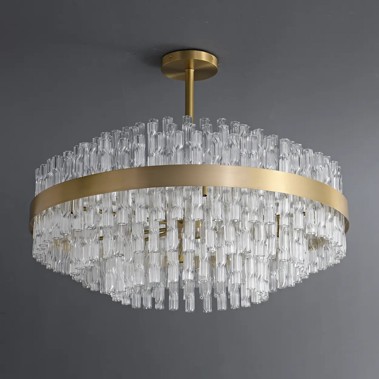 Luxury Brass Tierd Circular Round Clear Crystal Chandelier Image - 4
