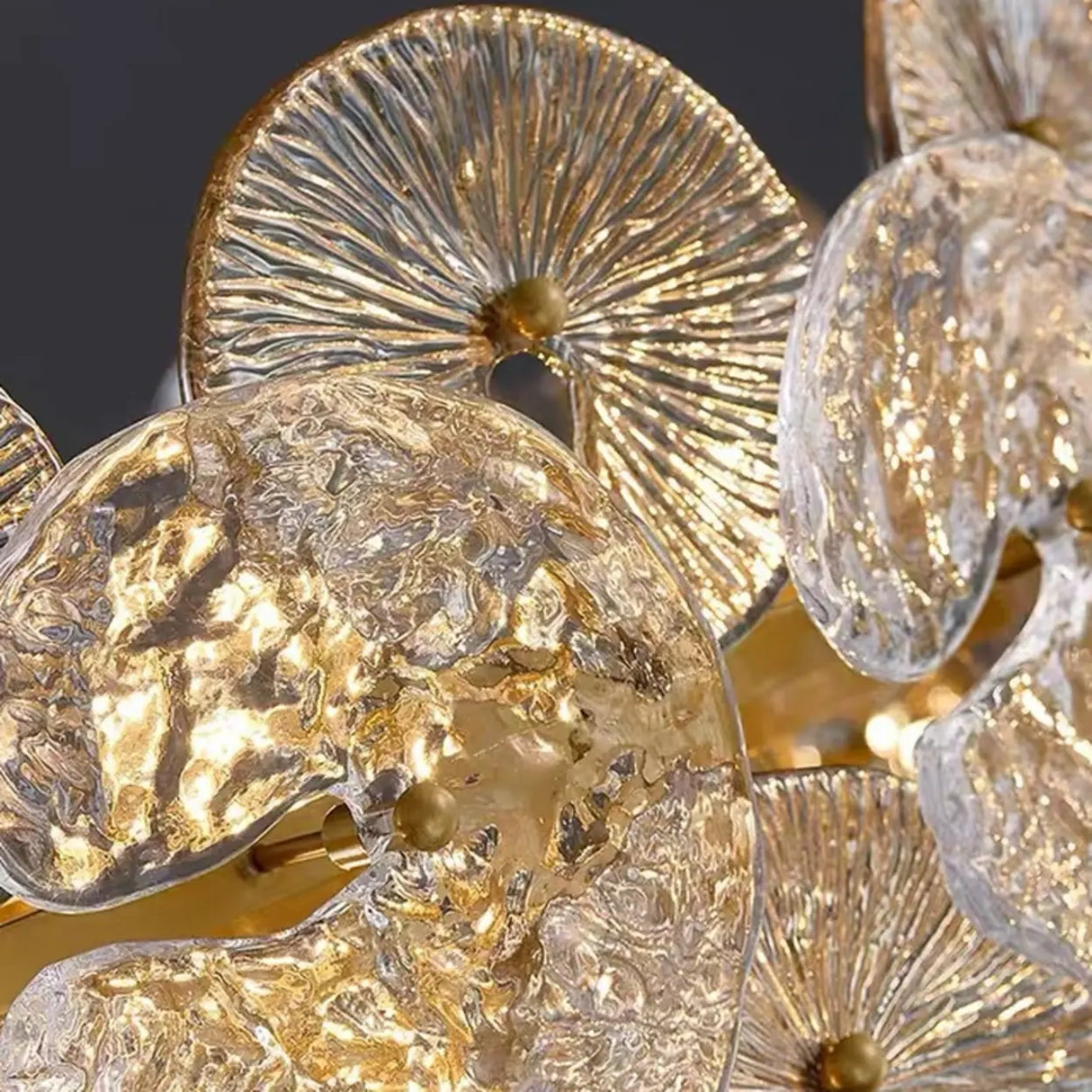 Luxury Brass Tiered Crystal Drops Lotus Leaf Chandelier Image - 6