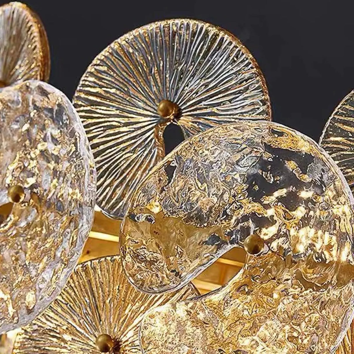 Luxury Brass Tiered Crystal Drops Lotus Leaf Chandelier Image - 7