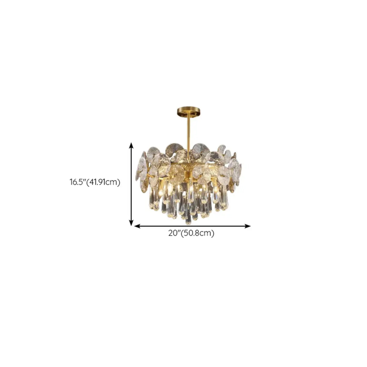 Luxury Brass Tiered Crystal Drops Lotus Leaf Chandelier