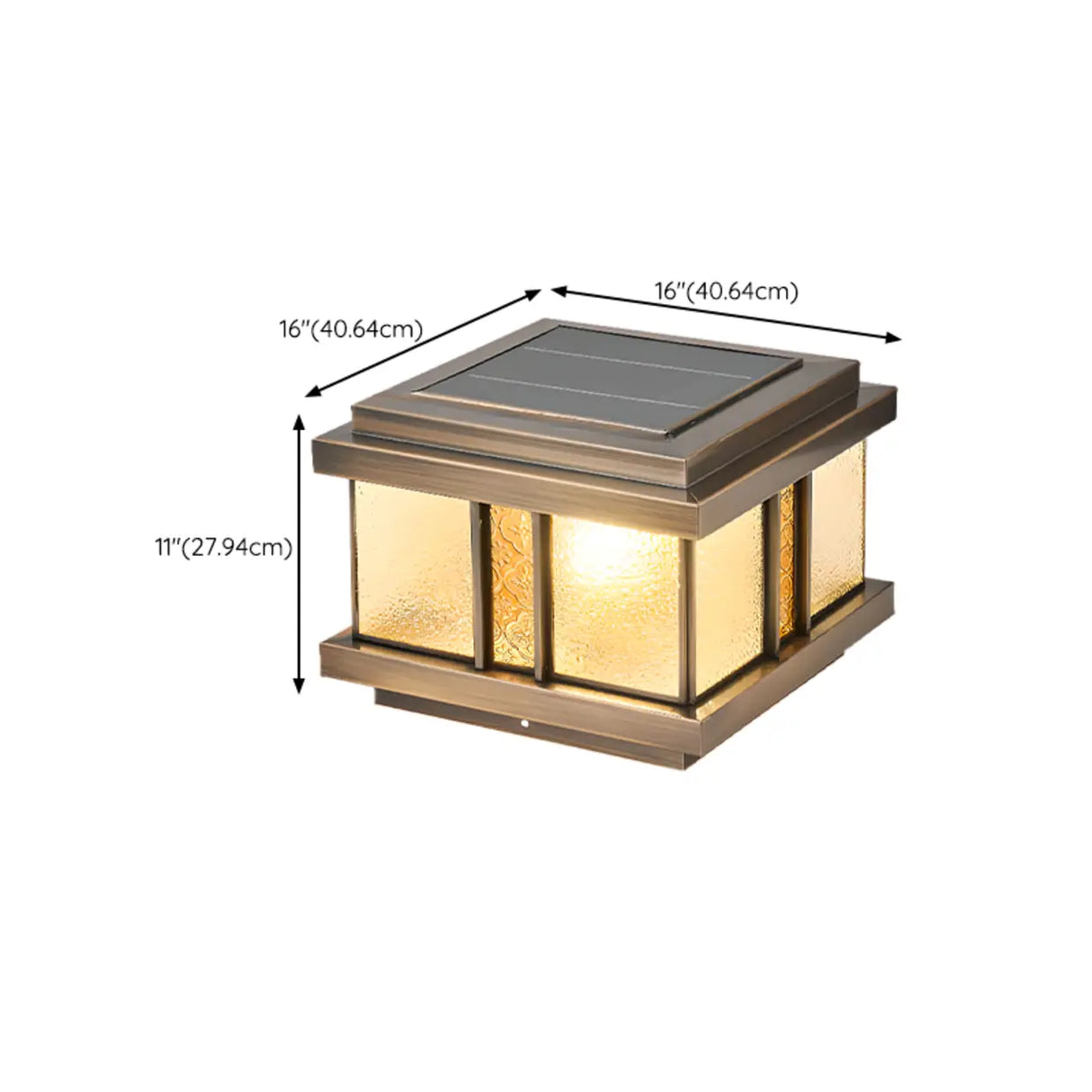 Luxury Bronze Solar Square Metal Outdoor Pillar Light Image - 14