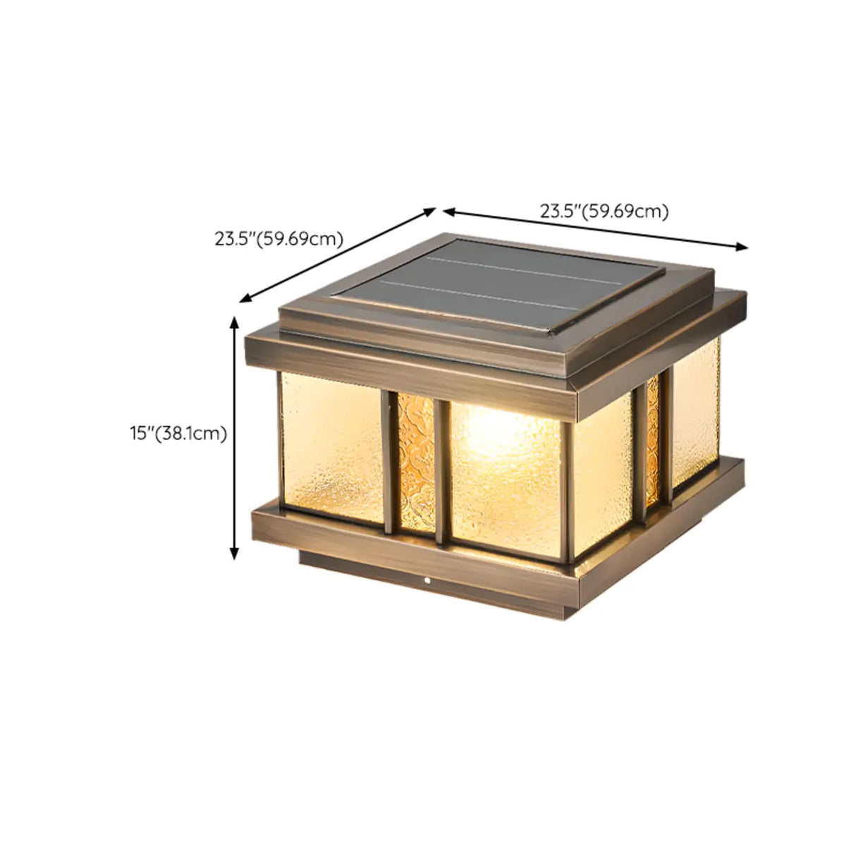 Luxury Bronze Solar Square Metal Outdoor Pillar Light Image - 16