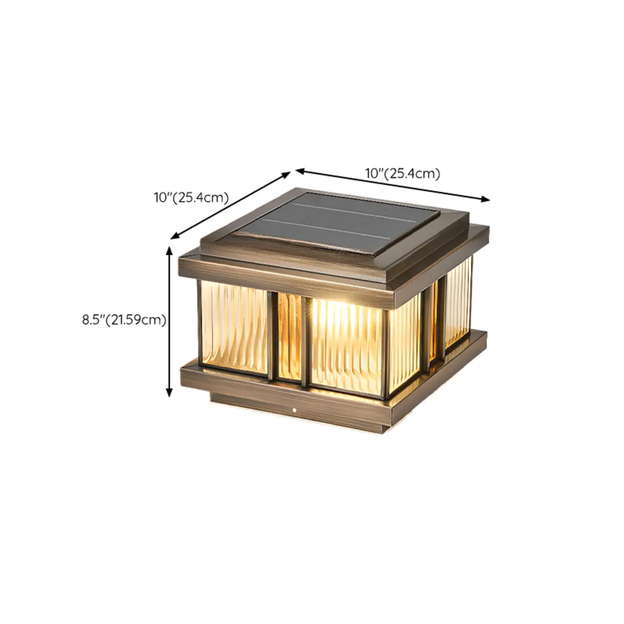 Luxury Bronze Solar Square Metal Outdoor Pillar Light Image - 17