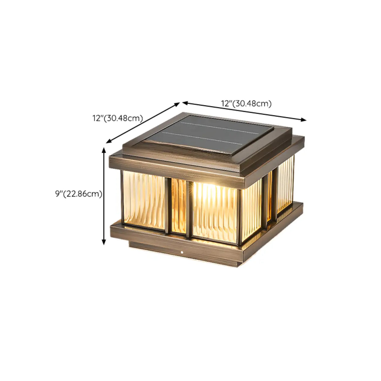 Luxury Bronze Solar Square Metal Outdoor Pillar Light Image - 18
