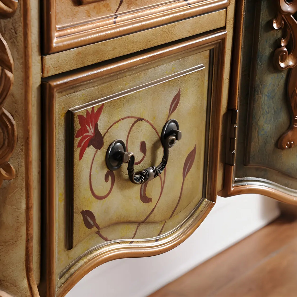 Luxury Brown Birch Wood Cabinet and Drawers Console Table Image - 10