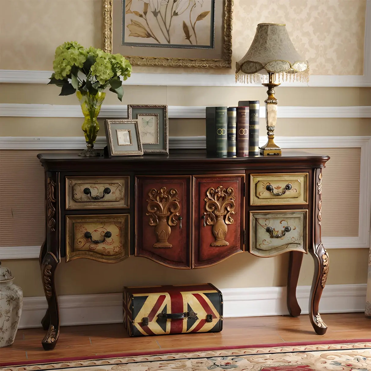Luxury Brown Birch Wood Cabinet and Drawers Console Table Image - 5