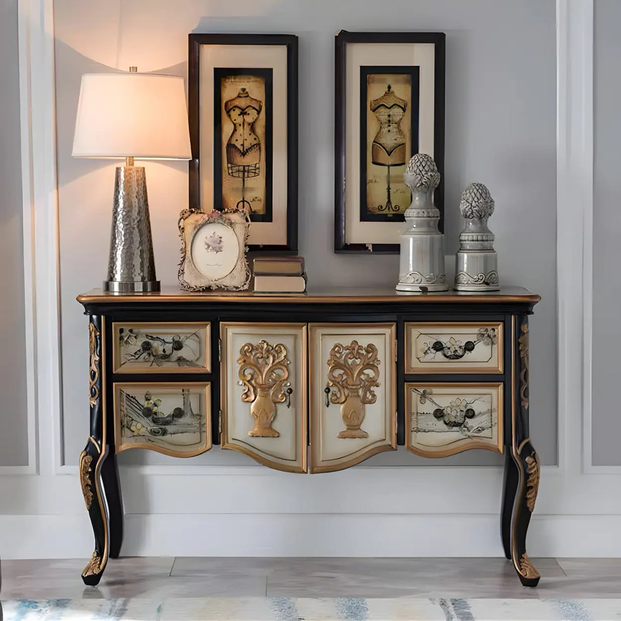 Luxury Brown Birch Wood Cabinet and Drawers Console Table Image - 6