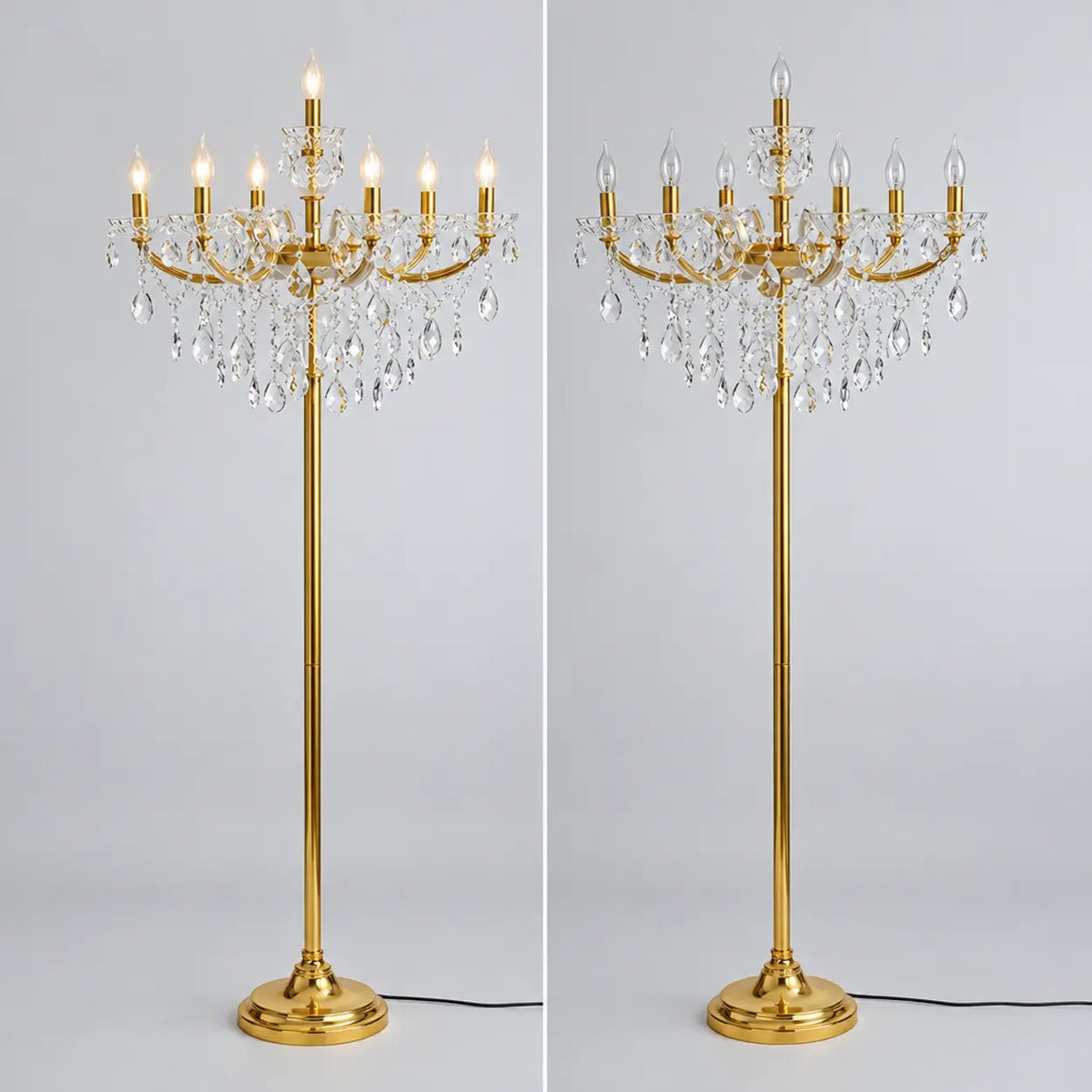 Luxury Candle Gold Crystal Chandelier Floor Lamp Image - 11