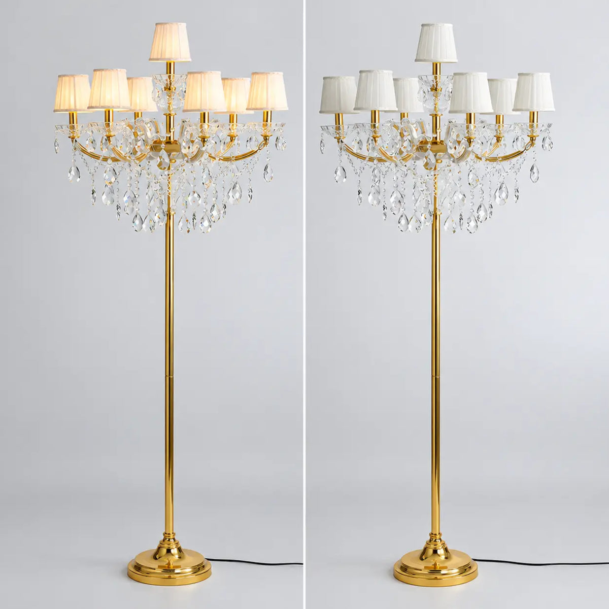 Luxury Candle Gold Crystal Chandelier Floor Lamp Image - 12