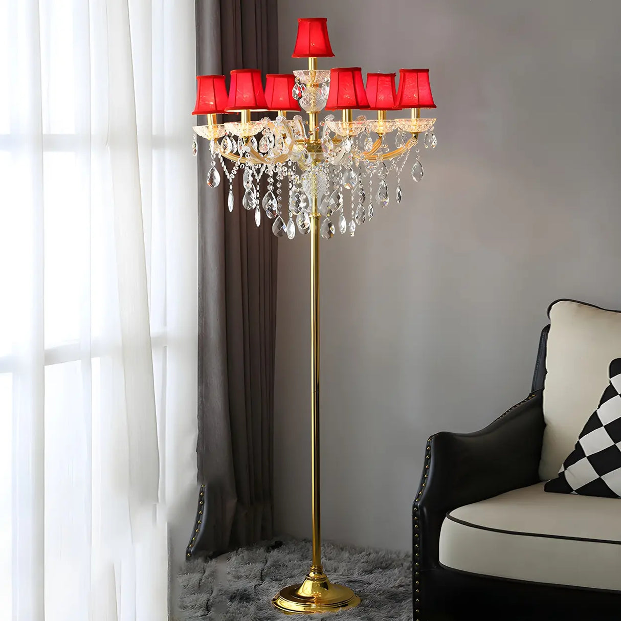 Luxury Candle Gold Crystal Chandelier Floor Lamp Image - 5