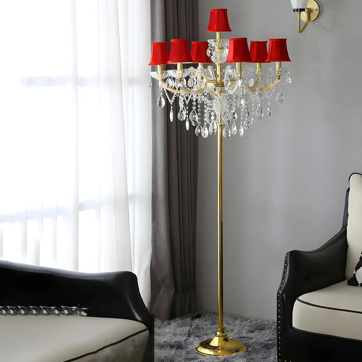 Luxury Candle Gold Crystal Chandelier Floor Lamp Image - 4