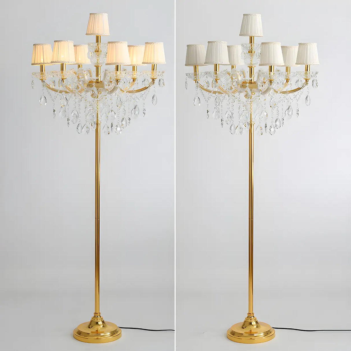 Luxury Candle Gold Crystal Chandelier Floor Lamp Image - 6