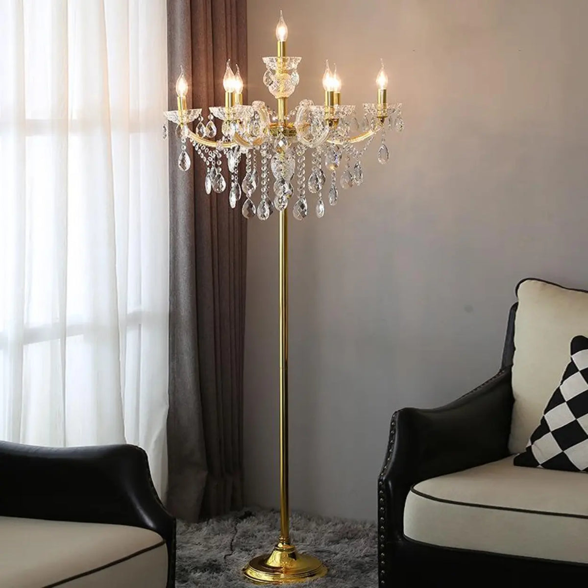 110V-120V Gold Luxury Candle Gold Crystal Chandelier Floor Lamp Image - 6