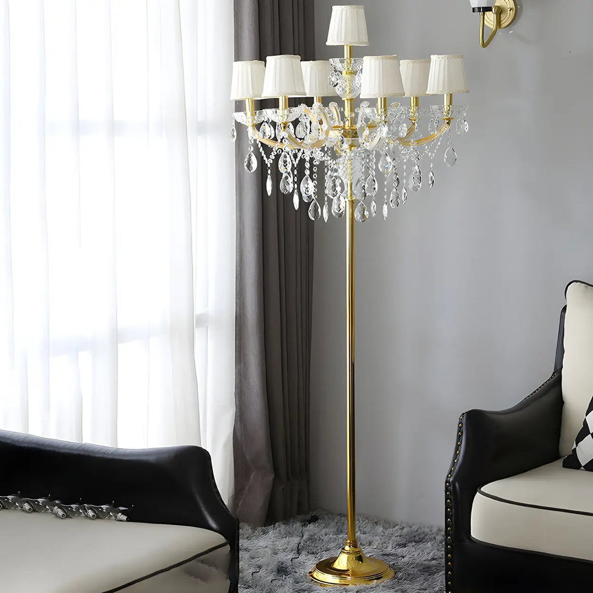 Luxury Candle Gold Crystal Chandelier Floor Lamp Image - 8