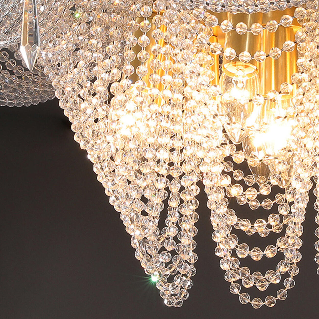 Luxury Cascading Crystal Bead Flush Mount Ceiling Light Image - 11