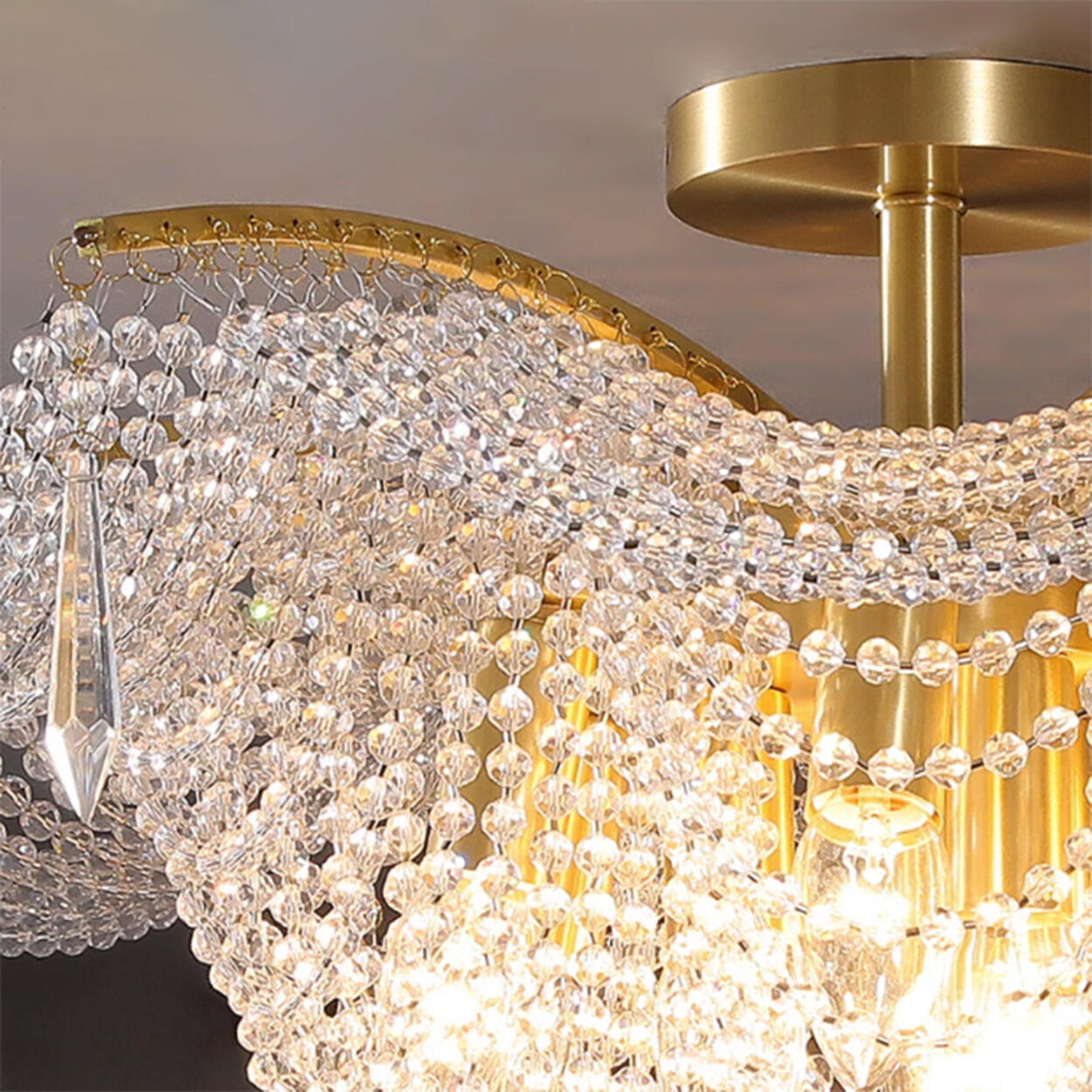 Luxury Cascading Crystal Bead Flush Mount Ceiling Light Image - 4