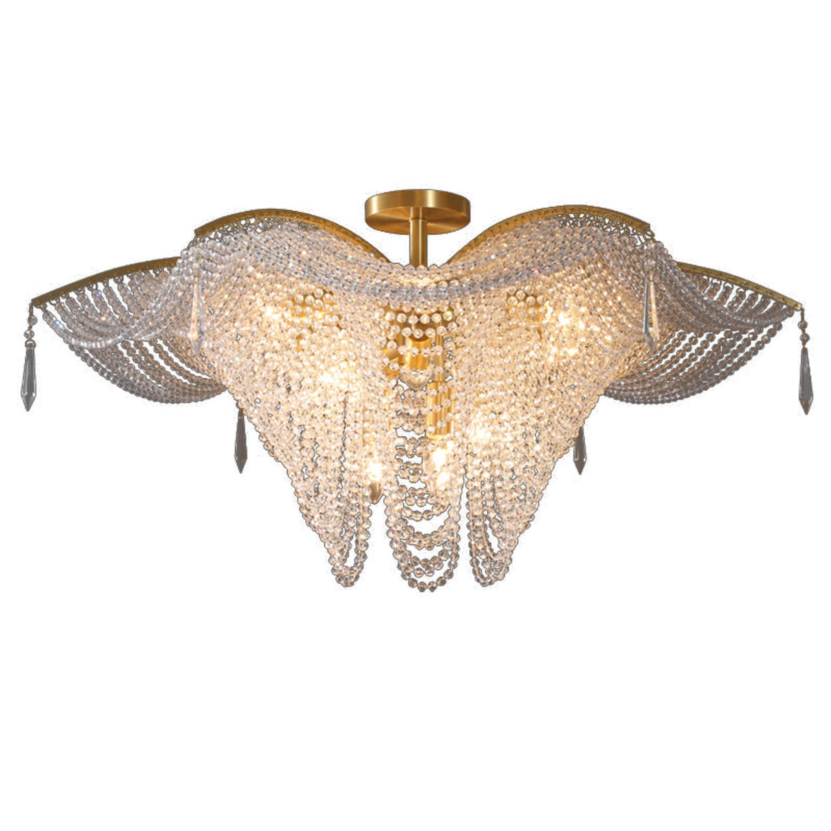 Luxury Cascading Crystal Bead Flush Mount Ceiling Light Image - 5