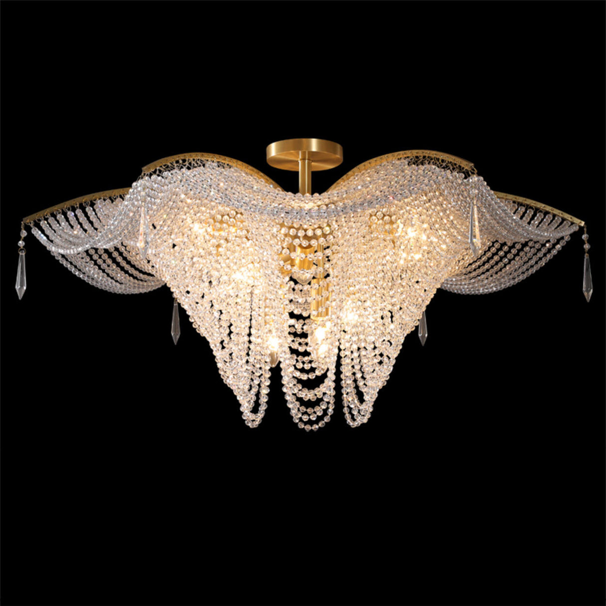 Luxury Cascading Crystal Bead Flush Mount Ceiling Light Image - 6