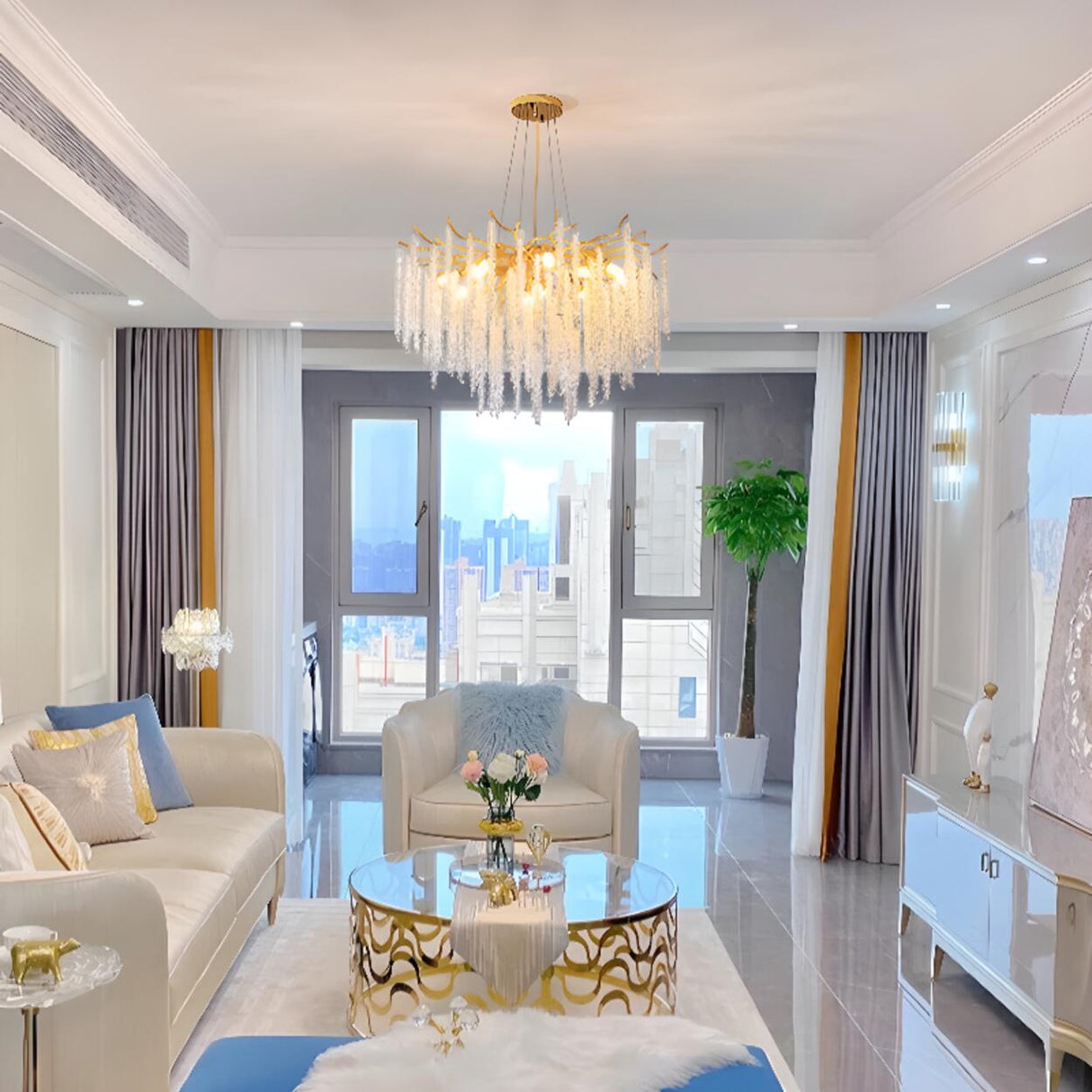 Luxury Cascading Crystal Chandelier Adjustable Height Image - 3