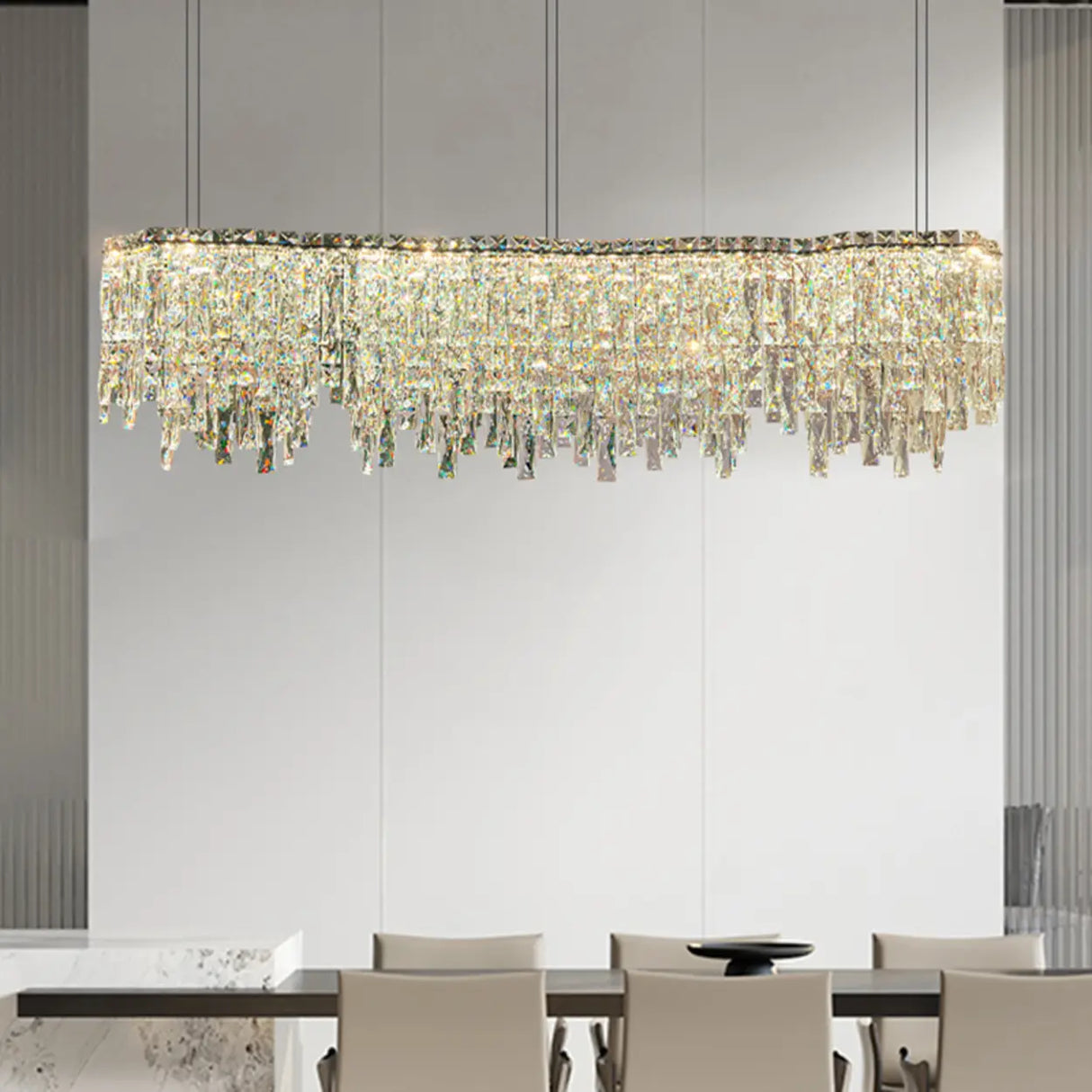 Luxury Crystal Cascading Prisms Island Chandelier Light Image - 4