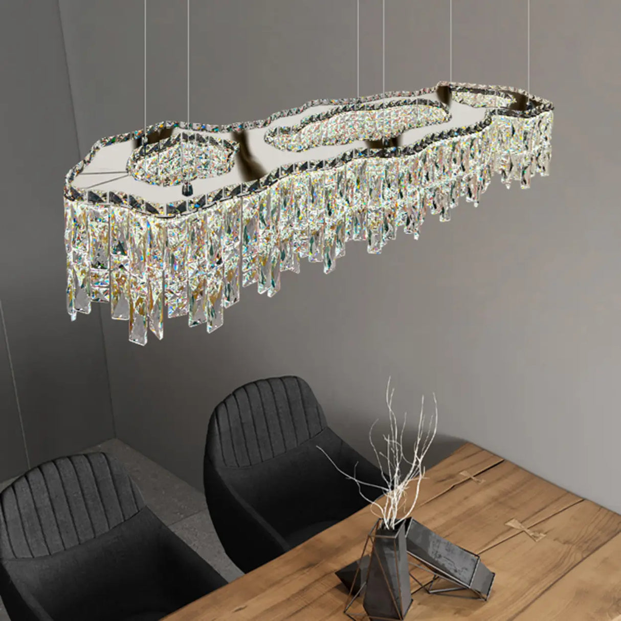 Luxury Crystal Cascading Prisms Island Chandelier Light Image - 5